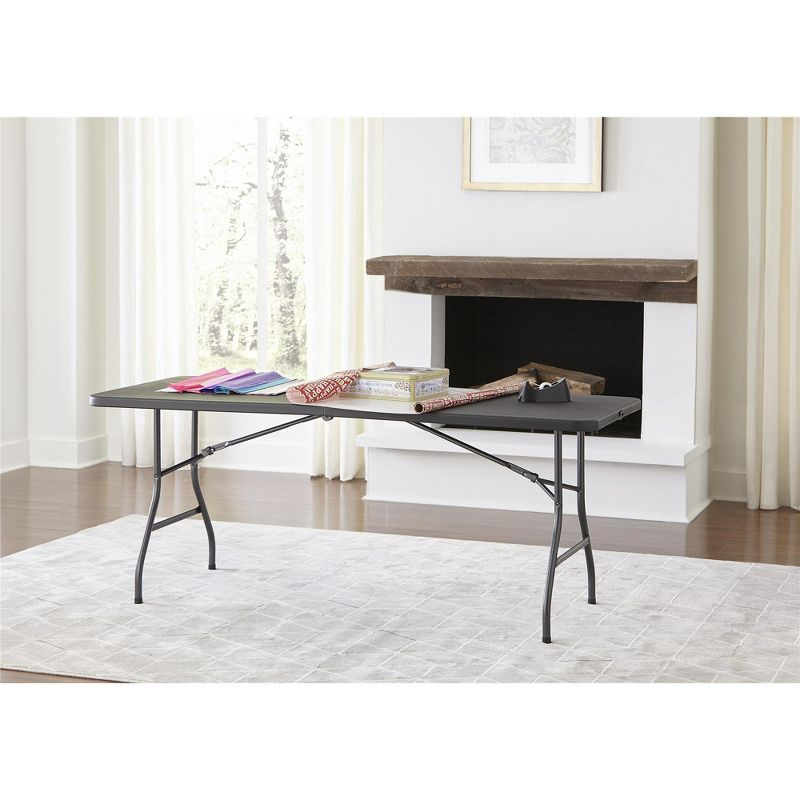 COSCO 6' Fold-in-Half Banquet Table with Handle and Locking Latch, Black