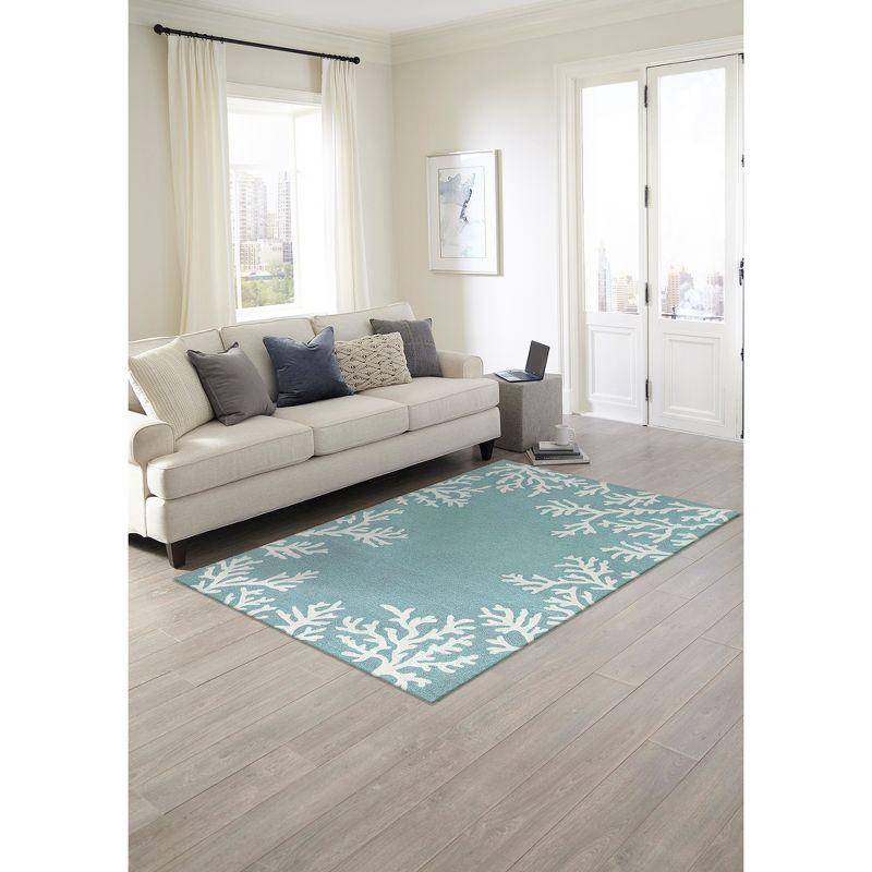 Liora Manne Capri Coral Border Indoor/Outdoor Rug Aqua 2'6" x 4'
