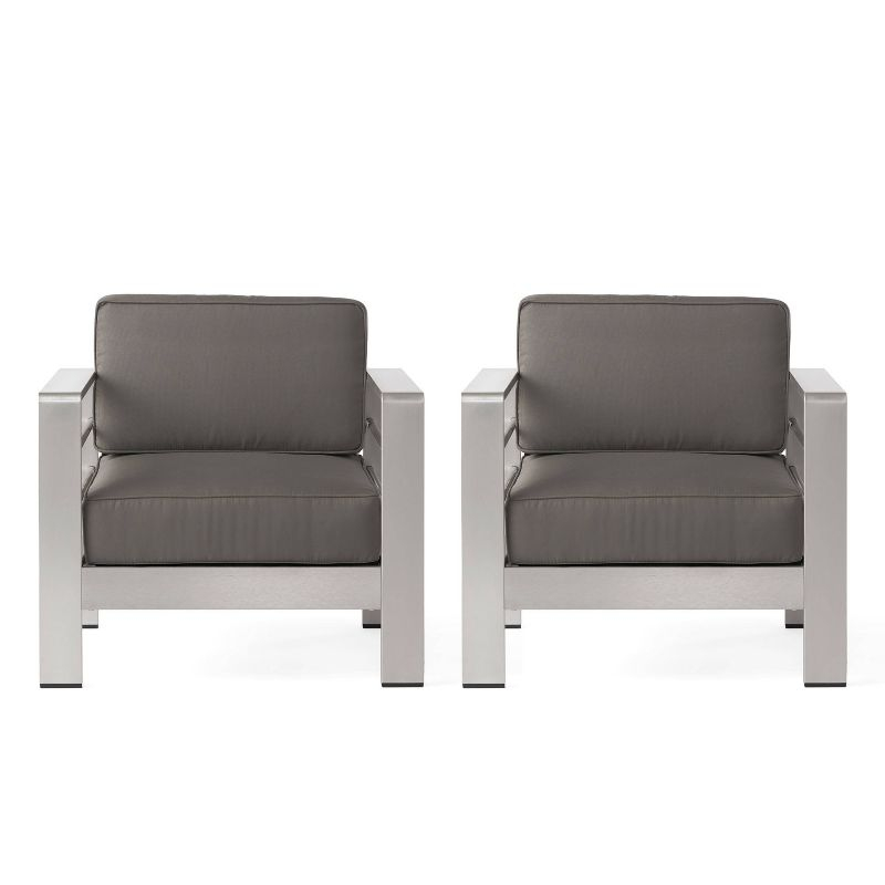 Cape Coral 2pk Aluminum Patio Club Chair - Gray - Christopher Knight Home: Weather-Resistant, Modern Design