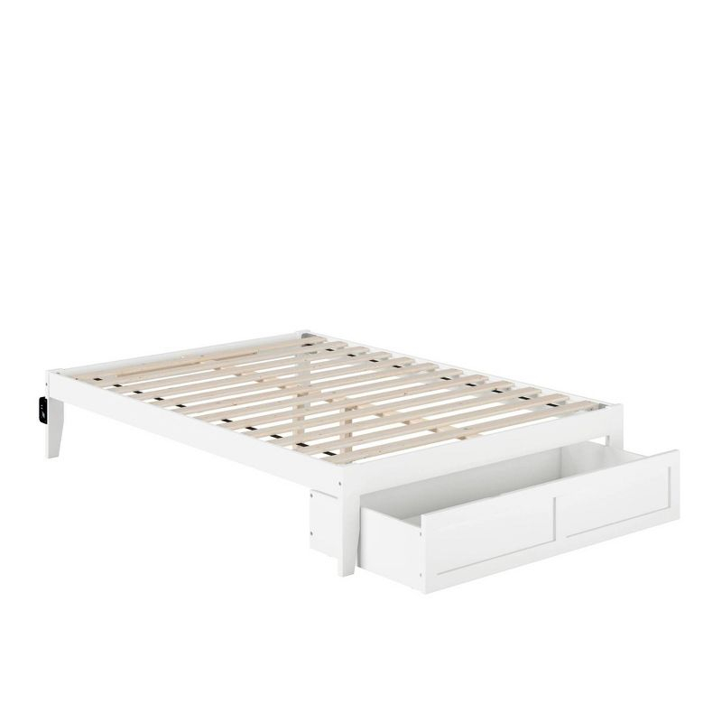 AFI Full Colorado Bed with Foot Drawer and USB Turbo Charger White: Satin Finish, No Box Spring Needed, Storage Space