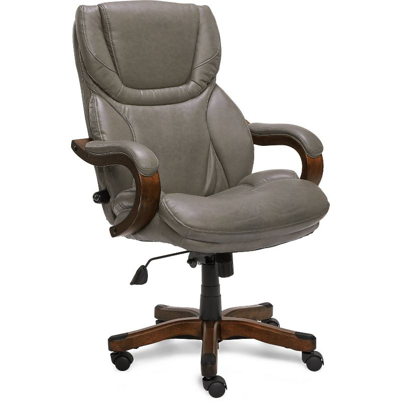 Big and Tall Executive Office Chair with Upgraded Wood Accents Mindset Gray - Serta: Bonded Leather, 350lb Capacity
