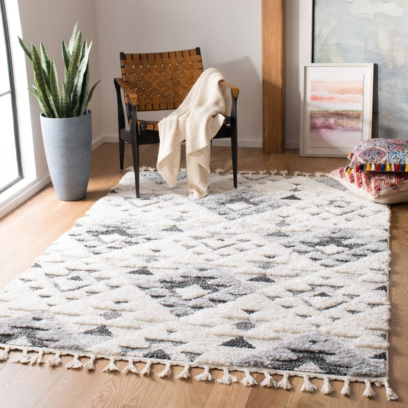 Moroccan Tassel Shag MTS688 Power Loomed Indoor Area Rug - Ivory/Grey - 5'3"x7'6" - Safavieh