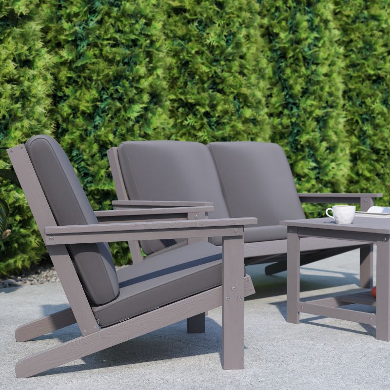 Flash Furniture Charlestown All-Weather Poly Resin Wood Adirondack Style Deep Seat Patio Club Chair with Cushions, Gray/Gray