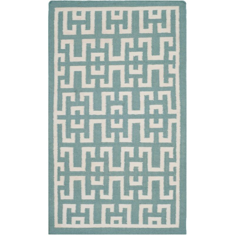 Dhurries DHU621 Hand Woven Flat Weave Indoor Accent Rug - Seafoam/Ivory - 3'x5' - Safavieh