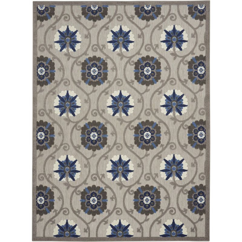 Nourison Aloha Contemporary Floral Flatweave High-Low Indoor Outdoor Area Rug Grey/Blue 7'10" x 10'6"