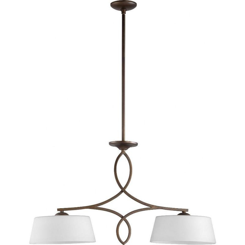 Quorum Lighting Willingham Glass Pendant - 2 Lights, Oiled Bronze, 12W x 19H x 34L