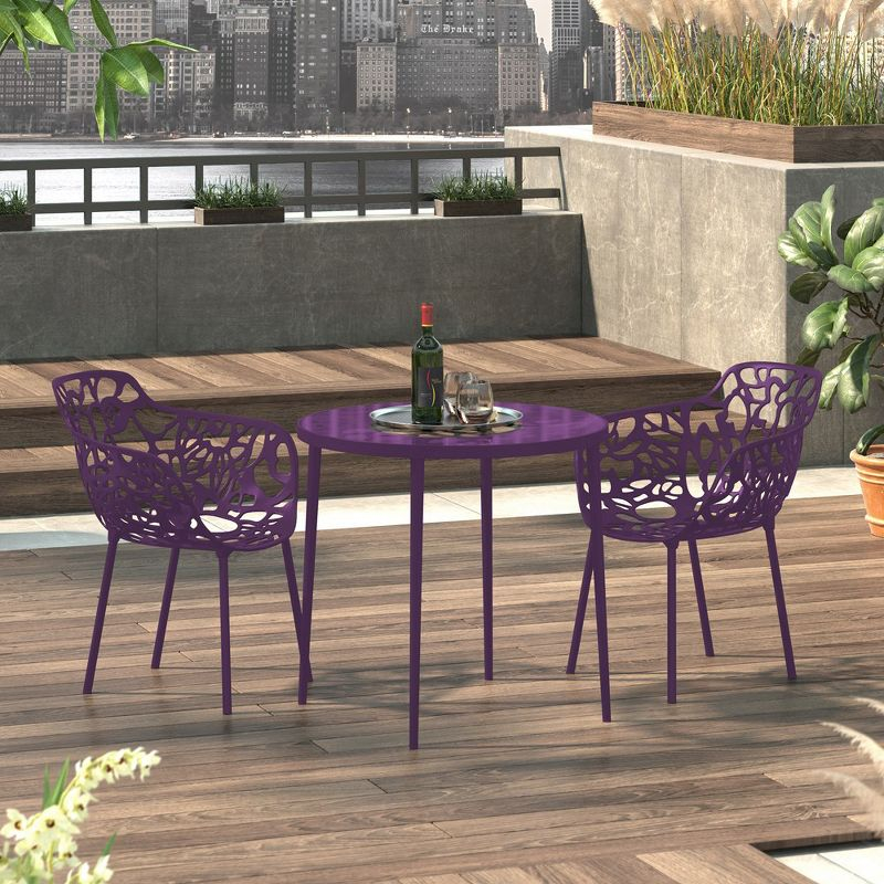LeisureMod Devon Aluminum Stackable Outdoor Dining Armchair Set of 2, Purple