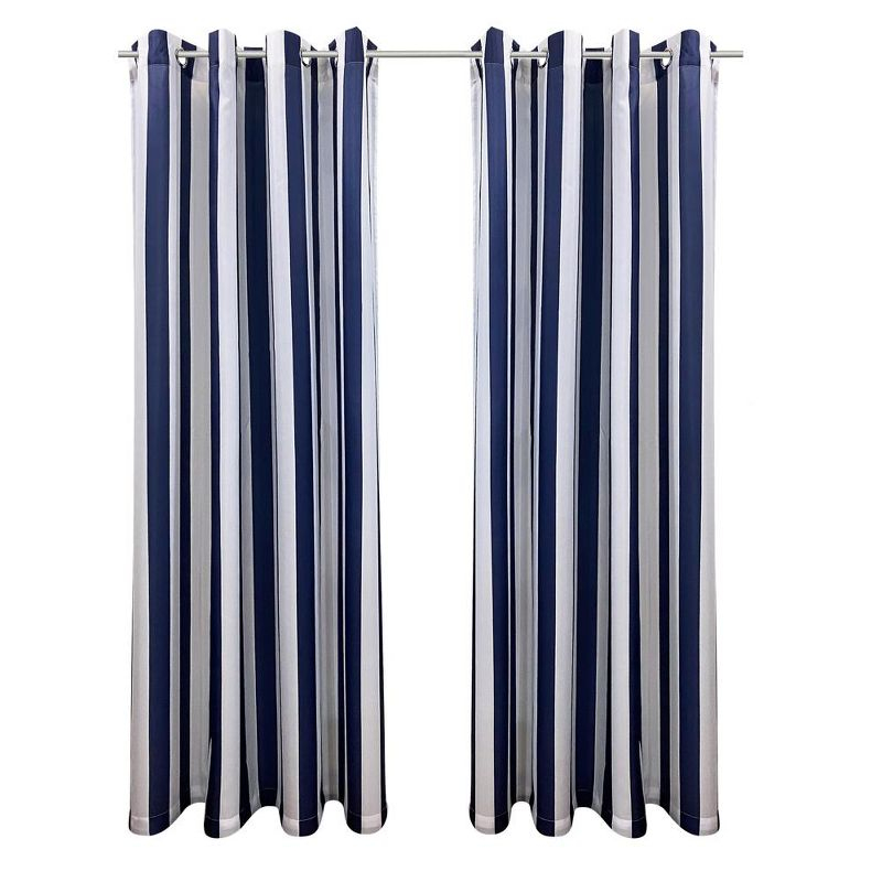Commonwealth Seascapes Stripes Light Filtering Satiny Look Provide Privacy Grommet Outdoor Panel Pair Each 50" x 84" Indigo