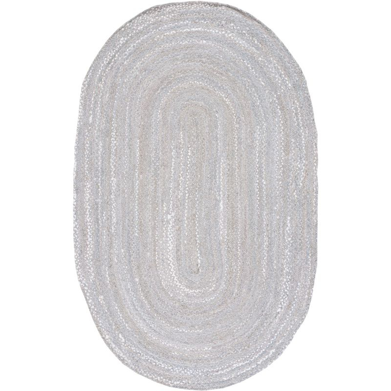 Braided BRD452 Hand Woven Indoor Area Rug - Light Grey - 5'x8' Oval - Safavieh