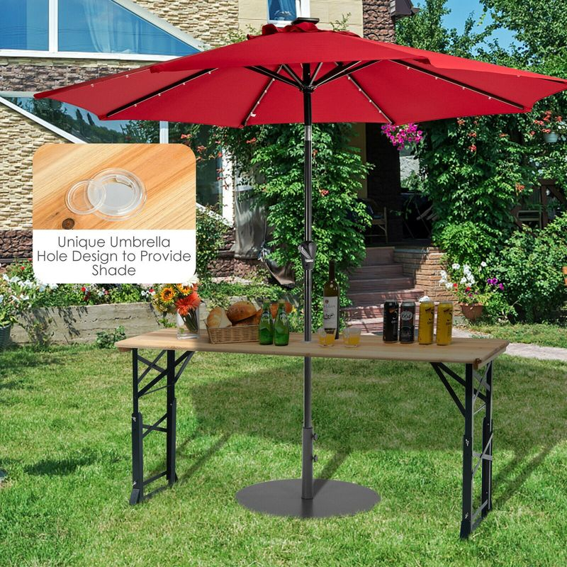 Costway 66.5" Outdoor Folding Wood Picnic Table Height Adjustable Metal Frame