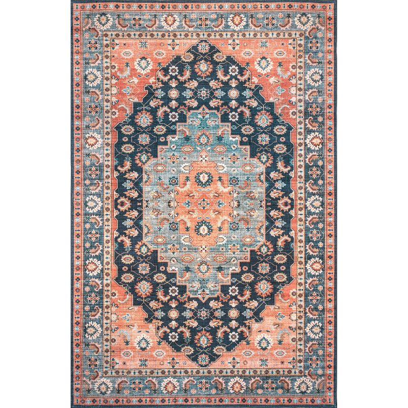 Nuloom Francis Persian Medallion Pet Friendly Machine Washable Area Rug, 4' x 6', Blue