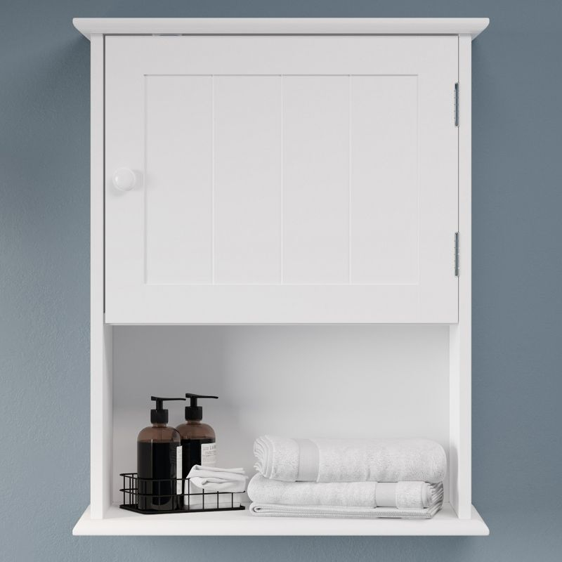 Wall-Mounted Storage Cabinet – Kitchen, Pantry, Laundry Room or Bathroom Organizer with Open Shelf – Bathroom Storage Furniture by Lavish Home (White)