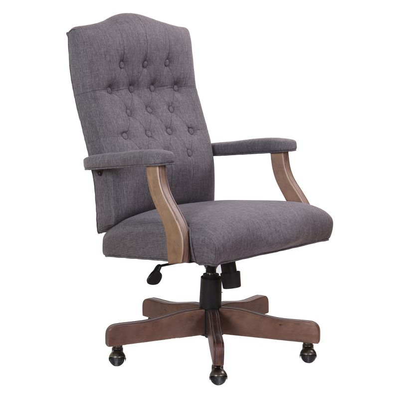 Traditional Executive Chair Slate Gray - Boss Office Products: Driftwood Base, Brass Castors, Pneumatic Lift