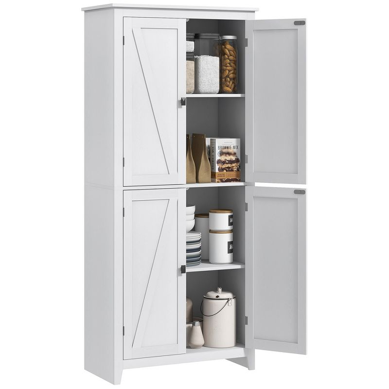 HOMCOM 72" Freestanding Kitchen Pantry Cabinet, Farmhouse Tall Storage Cabinet with 4 Door Cabinets and Adjustable Shelves for Dining Room, White