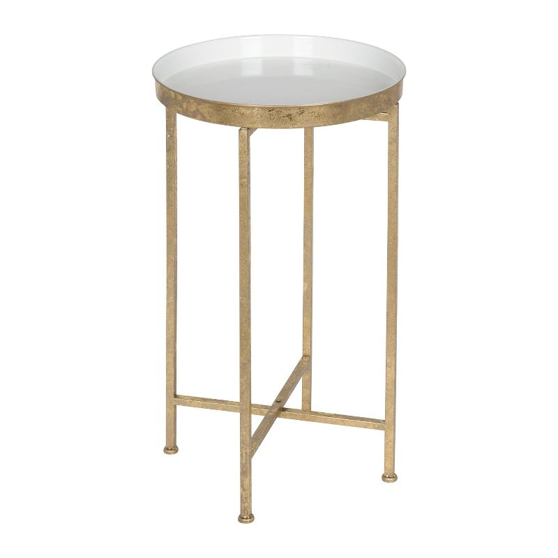 Kate and Laurel Celia Round Metal Tea Table, 14x14x25.75, Gold and White