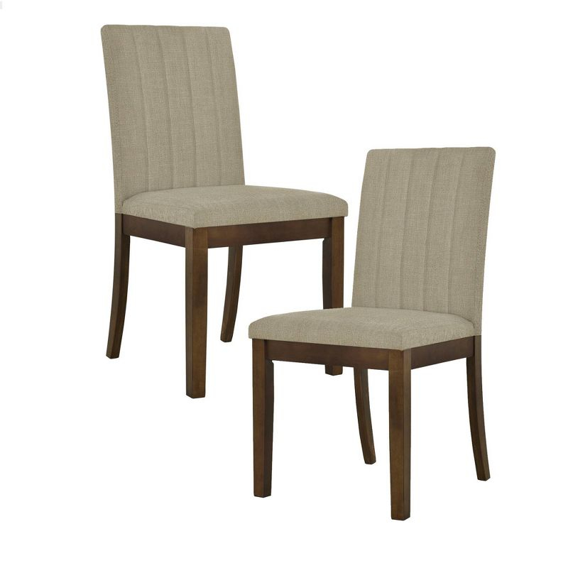 510 Design Set of 2 Everly Upholstered Channel Back Dining Chairs Dark Taupe: Polyester & Linen, Wood Legs