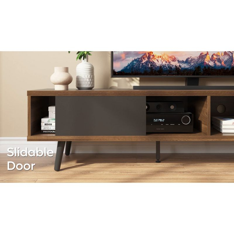 Bestier 70 inch Mid Century Modern TV Stand,Low Profile TV Console for 75 inch TV in Living Room,Black