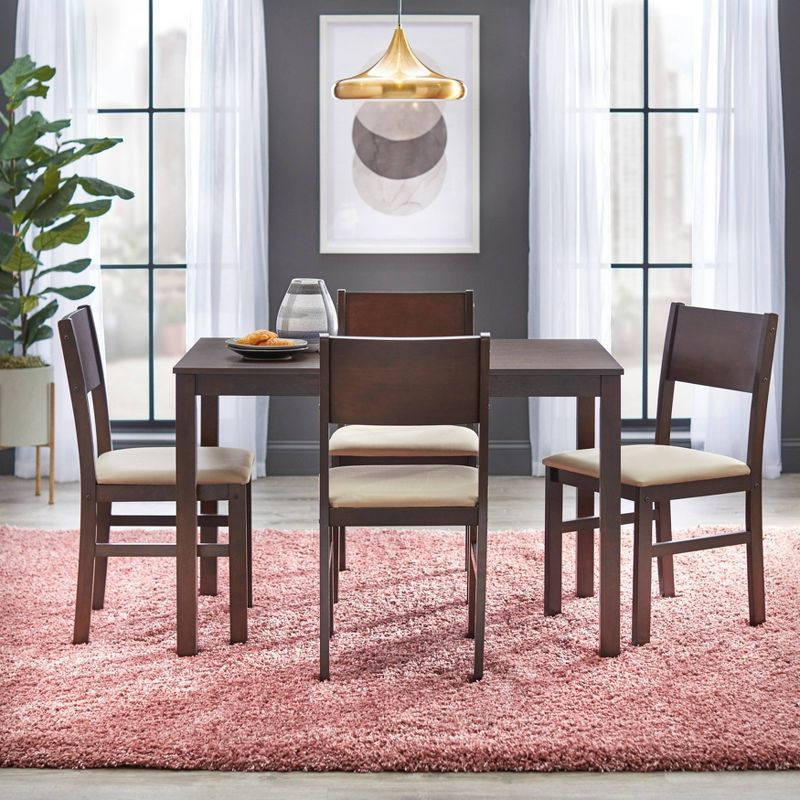 5pc Lucca Dining Set Beige/Brown - Buylateral: Modern Upholstered Chairs, Wood Composite Table