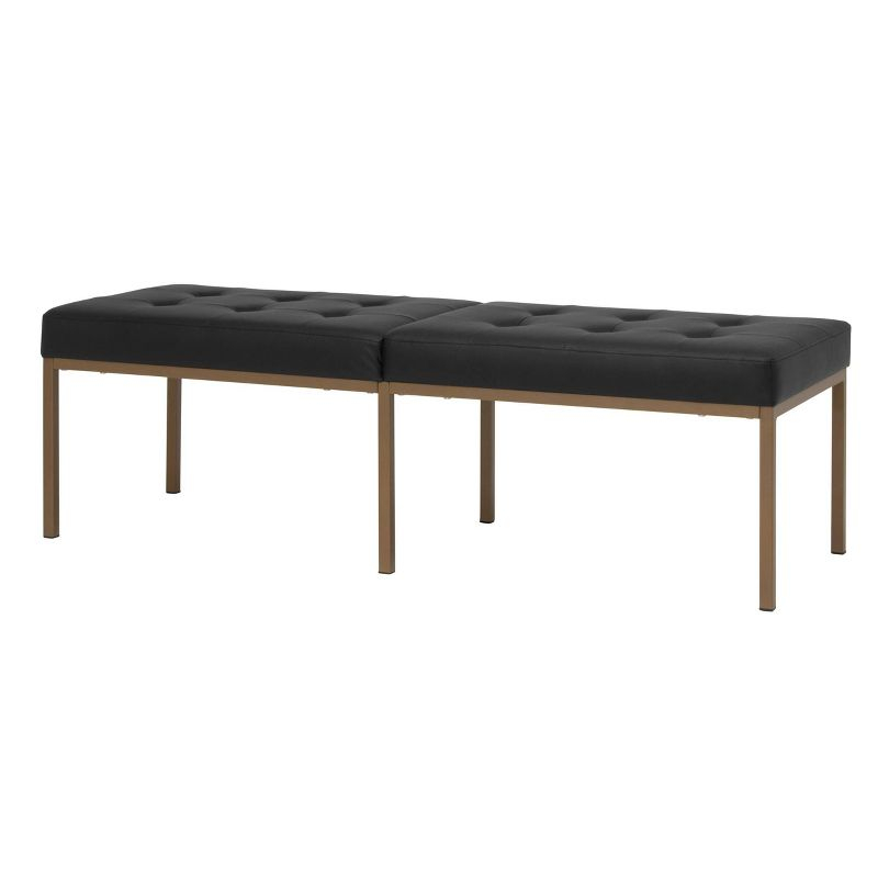 60" Wide Camber Modern Metal and Bonded Leather Bench Black/Bronze - Studio Designs Home: Elegant Tufted Seating