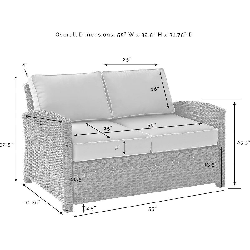 Bradenton Outdoor Wicker Loveseat: Steel Frame, Moisture-Resistant Cushions - Crosley