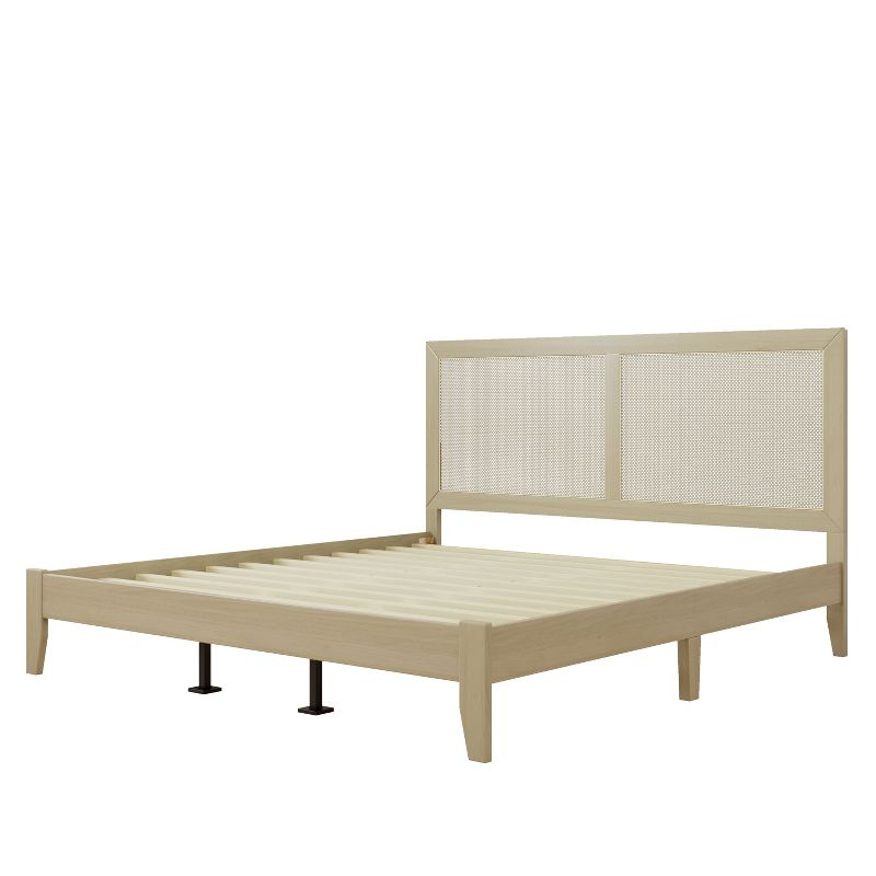 Christopher Knight Home Eudoca Rubber Wood Platform Bed with Rattan Woven Headboard, Natural, King