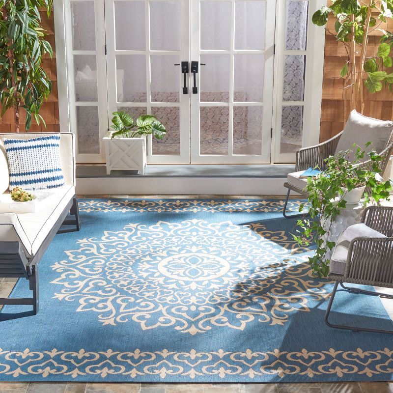 Beach House BHS183 Power Loomed Indoor/Outdoor Area Rug - Cream/Blue - 8'x10' - Safavieh