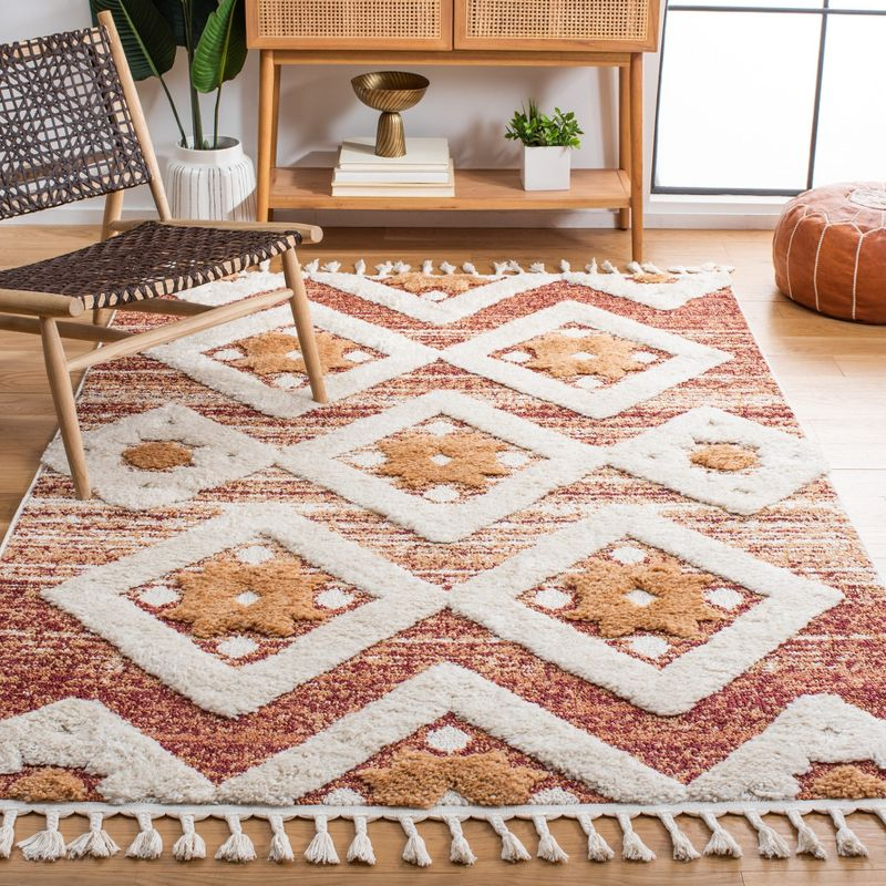 Moroccan Tassel Shag MTS664 Power Loomed Indoor Area Rug - Rust/Ivory - 6'7"x6'7" - Safavieh