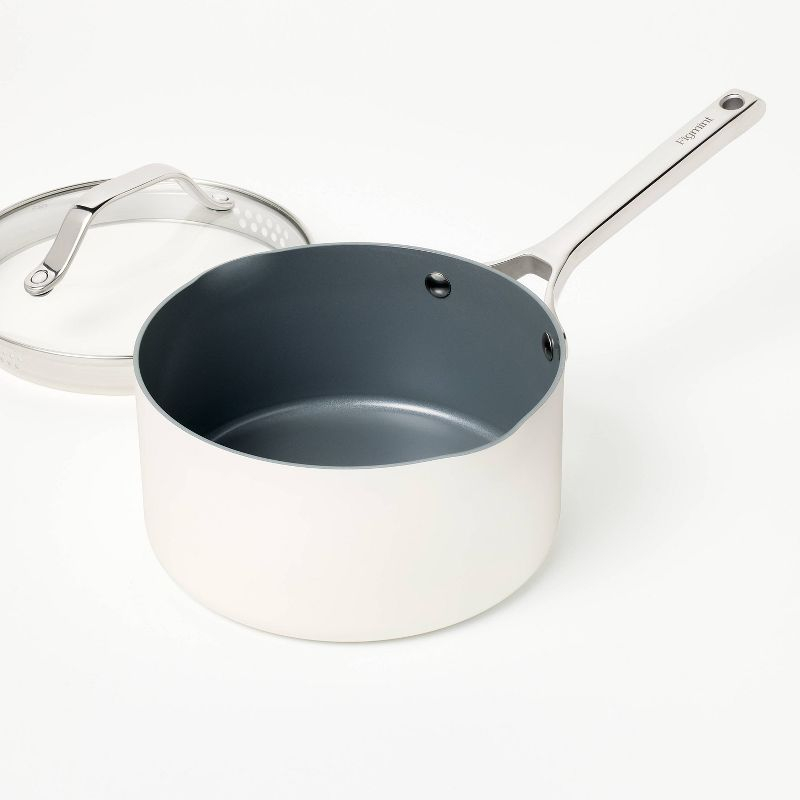 3qt Nonstick Ceramic Coated Aluminum Sauce Pan Cream - Figmint™