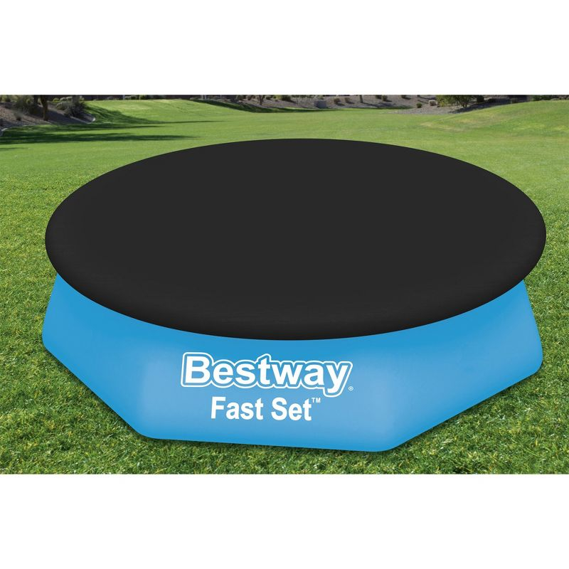 Bestway Flowclear Fast Set 8' Round Pool Cover, PVC Protective Mat with Drain Holes for Above Ground Fast Set Swimming Pool Cover