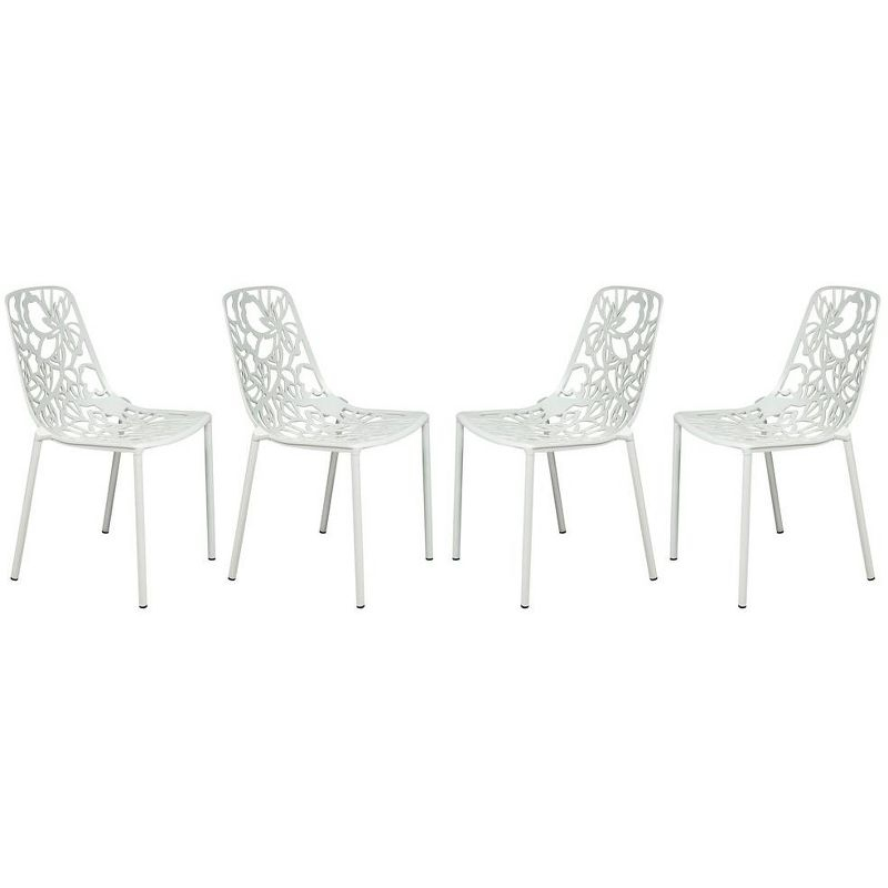 LeisureMod Devon Modern Aluminum Outdoor Stackable Dining Chair Set of 4, White