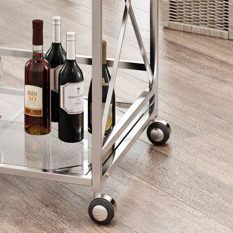 Ignatius Industrial Modern Bar Cart Silver - Christopher Knight Home: Tempered Glass, Mobile Stand, 2 Shelves
