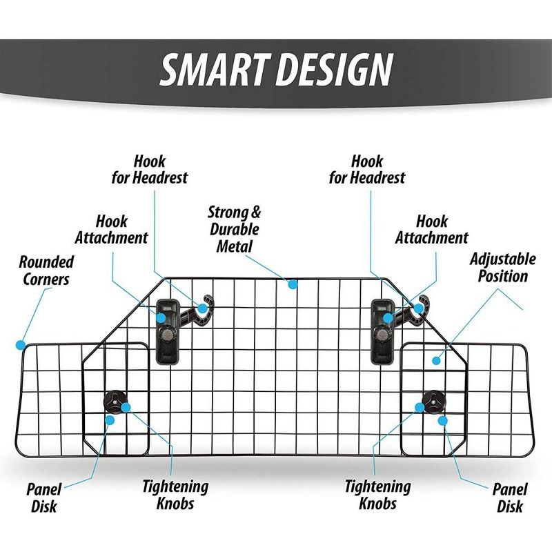 Car Dog Universal Pet Barrier - Zone Tech Premium Quality Black Heavy Duty Coated Wire Adjustable Mounted Headrest Barrier for Pet/Dog Safety