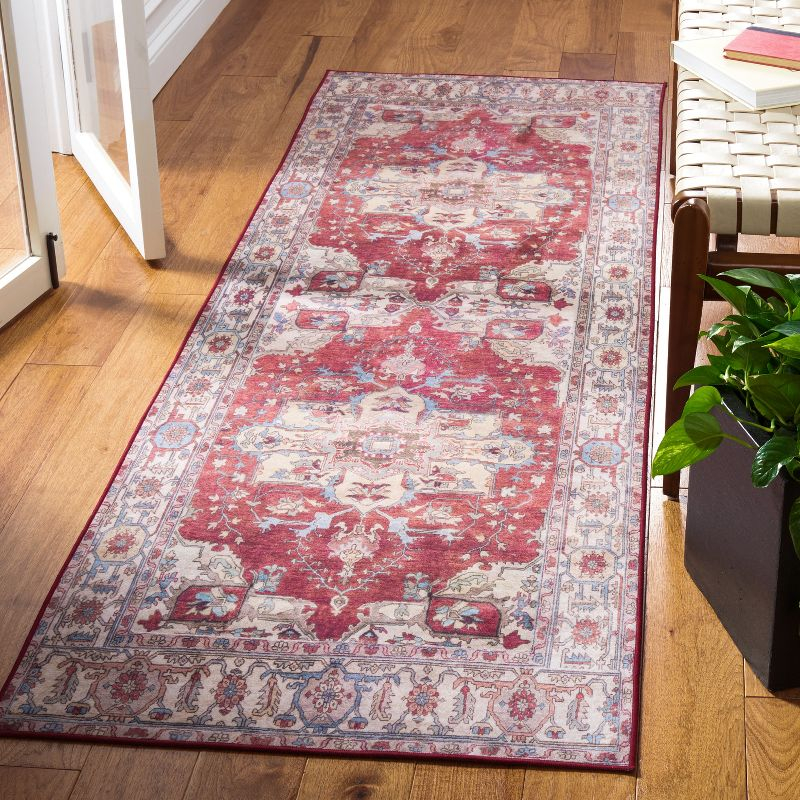 Tucson Vintage Persian TSN106 Power Loomed Machine Washable Skid-Resistant Indoor Runner Rug - Red/Beige - 2'6"x12' - Safavieh