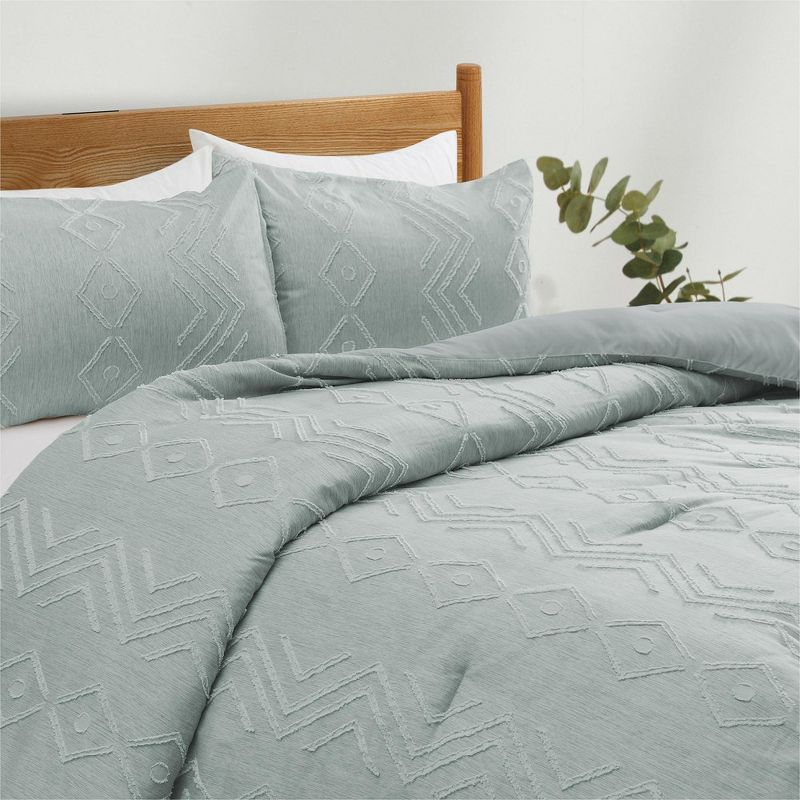 Peace Nest 3 Piece Tufted Clipped Microfiber Comforter Set, Green, Twin, 66"x92"