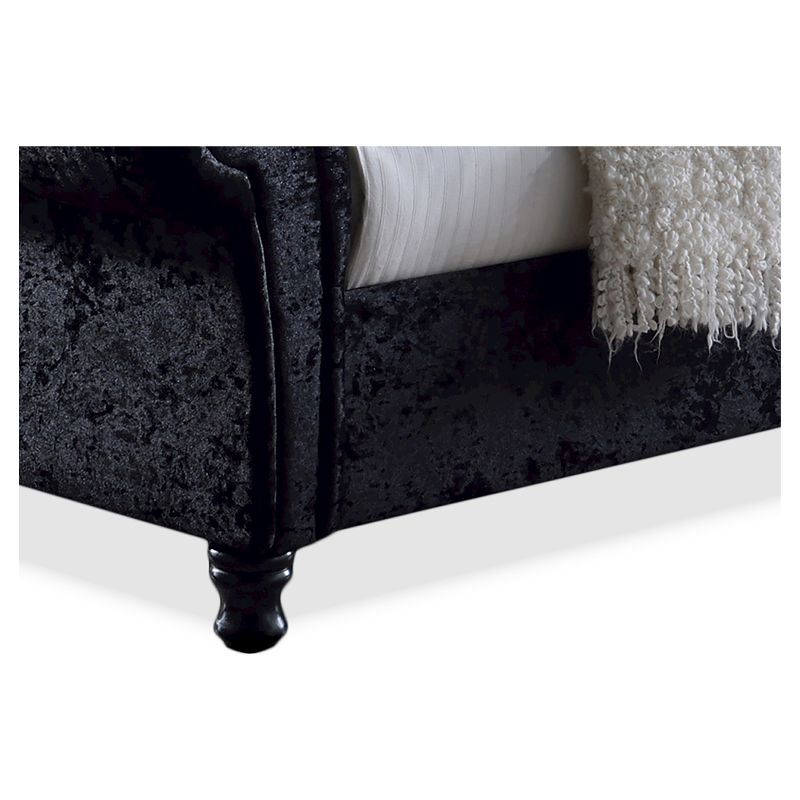 King Castello Velvet Upholstered Faux Crystal Buttoned Sleigh Platform Bed Black - Baxton Studio: Elegant Rubberwood Frame, No Box Spring Needed