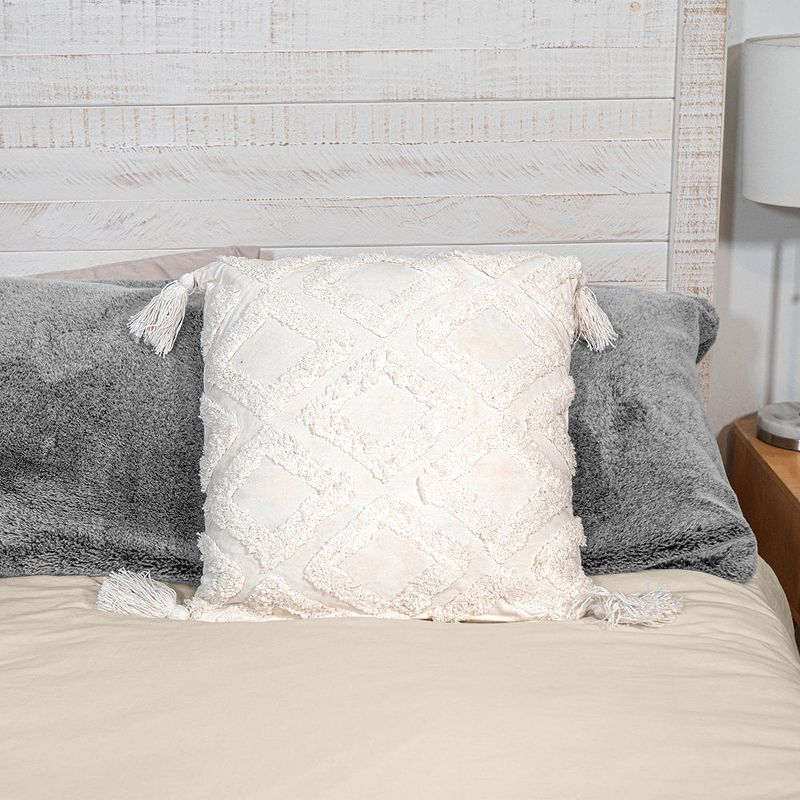 Sol Living 18" x 18" Square Cotton Macrame Decorative Throw Pillows - White with Tassels