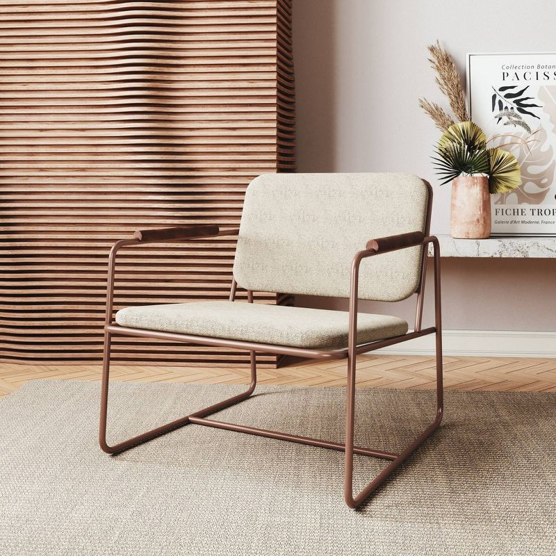 Manhattan Comfort2.0 Whythe Low Accent Chair Natural Linen/Corten : Upholstered, Steel Frame, No Assembly Required