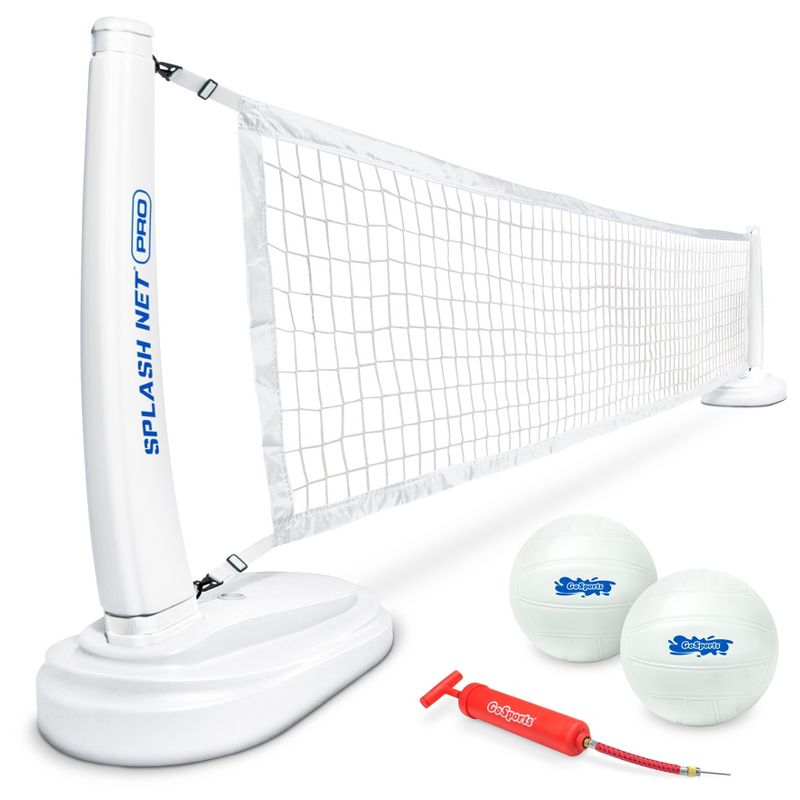 GoSports Splash Net PRO Pool Volleyball Net - Includes 2 Water Volleyballs and Pump - White