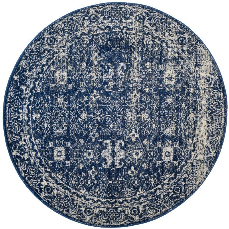 Evoke EVK270 Power Loomed Accent Rug Navy / Ivory 3' X 3' Round - Safavieh.