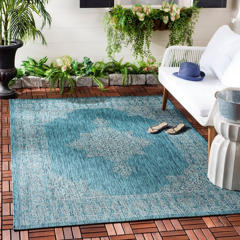 Courtyard CY8232 Power Loomed Indoor/Outdoor Area Rug - Teal/Ivory - 5'3"x7'7" - Safavieh.