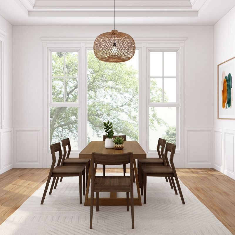 Plank+Beam 72" Classic Solid Wood Dining Table Set with 6 Chairs, White Wirebrush, Black