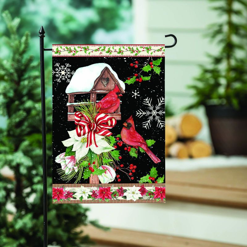 Evergreen Joyful Cardinal Winter Visit Suede Garden Flag 12 x 18 Inches Indoor Outdoor Decor