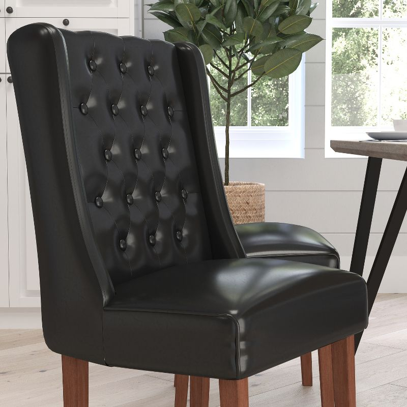 Merrick Lane Harmony Button Tufted Parsons Chair with Side Panel Detail in Black Faux Leather