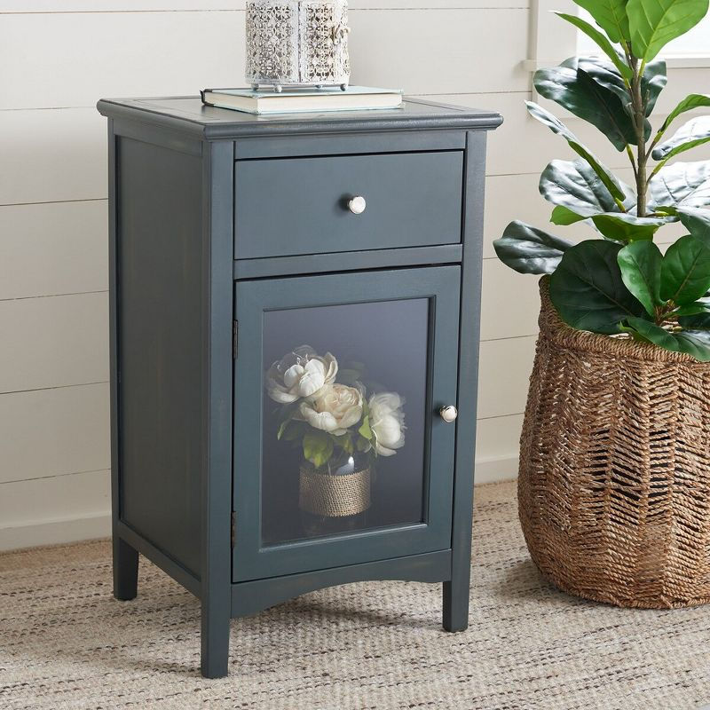 Ziva 1 Drawer Nightstand with Glass Cabinet - Dark Teal - Safavieh.