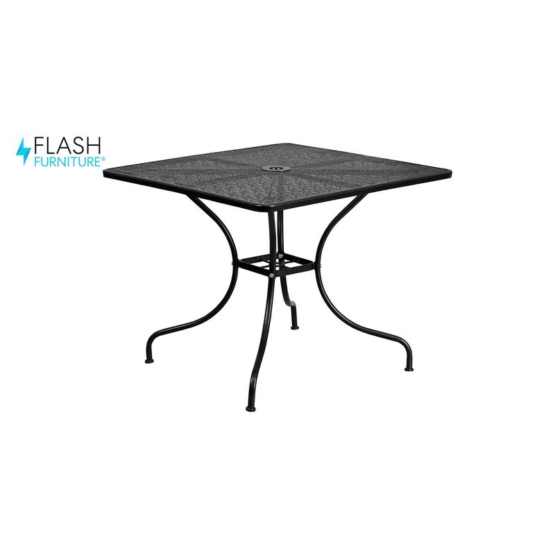 Flash Furniture Oia Commercial Grade 35.5" Square Black Indoor-Outdoor Steel Patio Table with Umbrella Hole