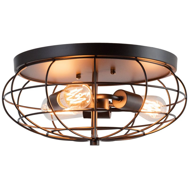 Tangkula 3-Light Industrial Style Rustic Ceiling Light Fixture with Iron Metal Cage Lampshade, Vintage Ceiling Lighting Lamp