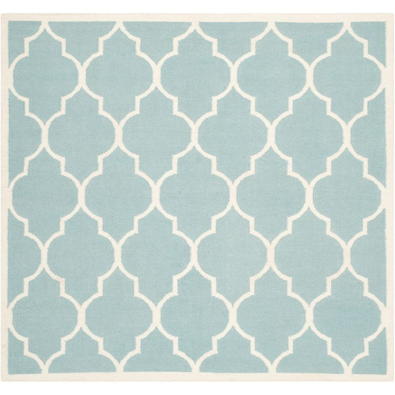 Dhurries DHU632 Hand Woven Area Rug - Light Blue/Ivory - 6'x6' - Safavieh.