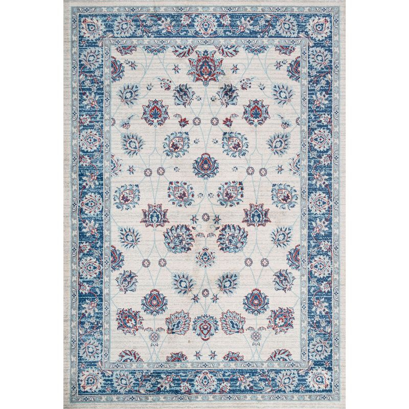 4' X 6' Modern Persian Vintage Moroccan Traditional Area Rug, Blue/Ivory/Red - JONATHAN Y