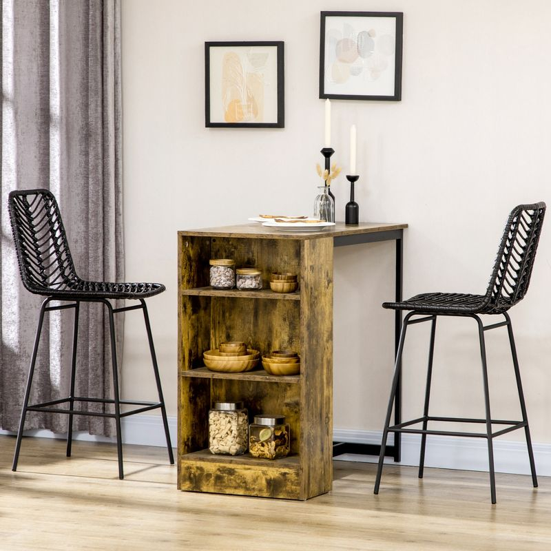 HOMCOM Modern Rattan Bar Stools Set of 2, Breathable Steel-Base Wicker Counter Height Barstools for Kitchen Counter, Black