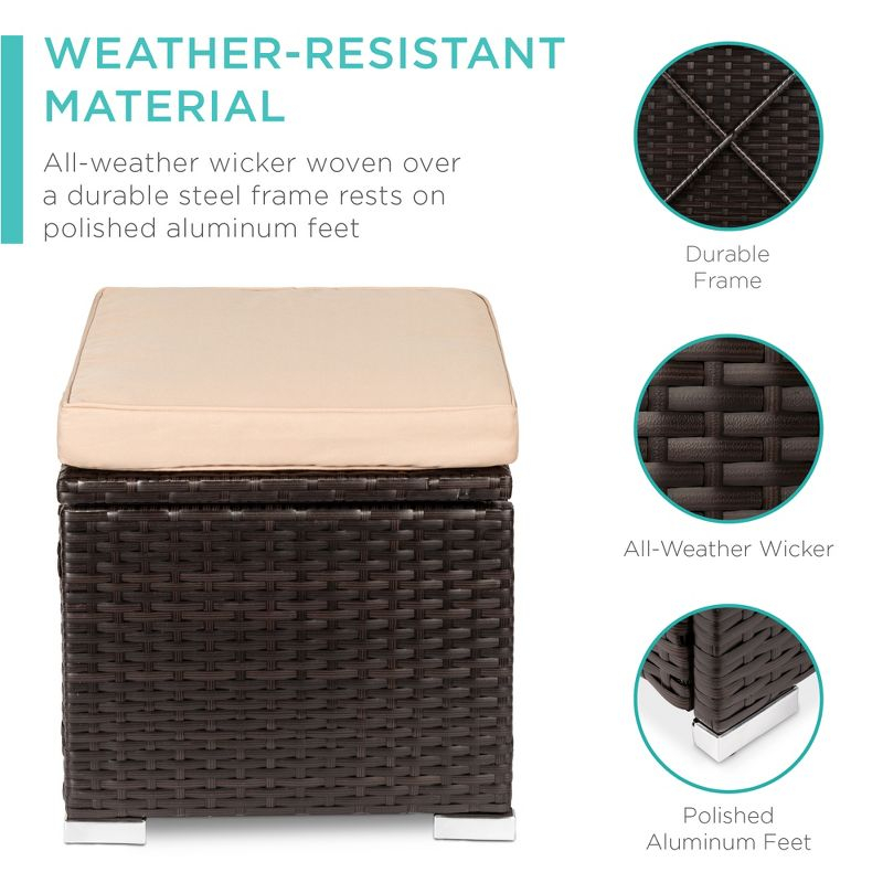 Best Choice Products Set of 2 Wicker Ottomans, Multipurpose Furniture w/ Removable Cushions - Brown/Beige